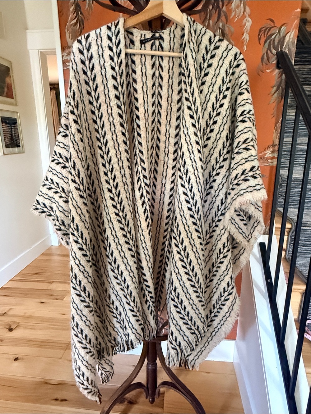 Do everything in love for Anthropologie Cream & Black Patterned Knit Poncho